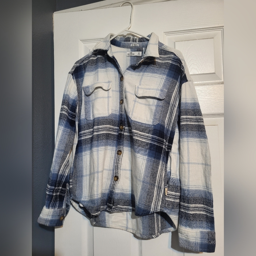 Hollister Blue and White Plaid Jacket